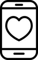 Heart symbol on smartphone icon in line art. vector