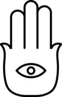 Black line art illustration of a hamasa hand. vector