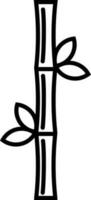 Black line art bamboo with leaves in flat style. vector