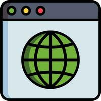 Globe on web page icon in flat style. vector