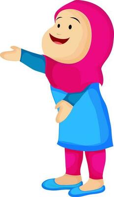 Cartoon character of happy islamic woman.