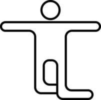 Character of a man performing yoga in black line art. vector