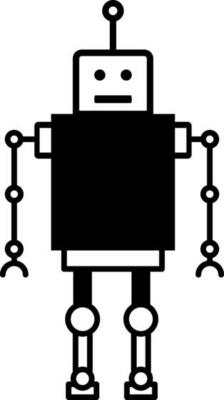 Black and White robot icon in flat style.