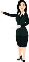 Stylish business woman pointing finger away. vector