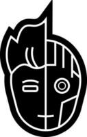 Half and hald face of human and robot glyph icon for artificial intelligence technology. vector