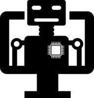 Black and White robot with chip icon in flat style. vector