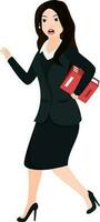 Stressed business woman running with document file. vector