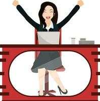 Cheerful business woman sitting on her working desk. vector