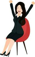 Cheerful business woman sitting on red chair. vector