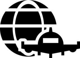 Travel icon with globe and plane in Black and White color. vector