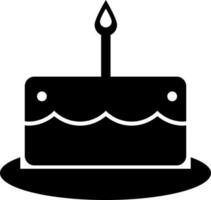 Black and White cake with a burning candle icon. vector