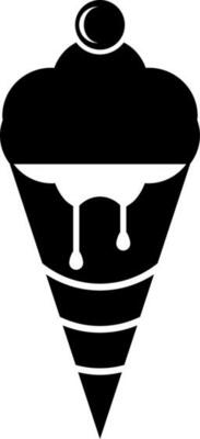 Black and White ice cream cone icon in flat style.