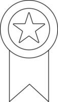 Star decorated line art badge with ribbon. vector