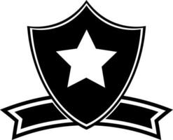 Black and White star decorated shield badge with ribbon. vector