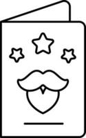 Star With Mustache Symbol Greeting Card Icon in Black Outline. vector