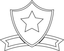 Line art star decorated shield badge with ribbon. vector
