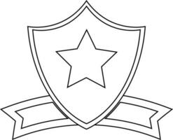 Line art star decorated shield badge with ribbon. vector