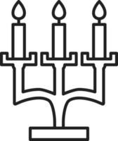 Burning Candlebrum Icon In Black Line Art. vector