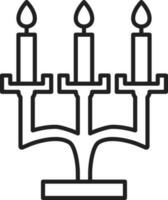 Burning Candlebrum Icon In Black Line Art. vector