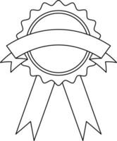 Black line art badge decorated with ribbon. vector