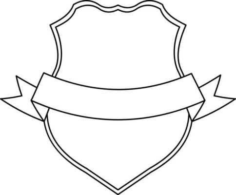 Flat style ribbon decorated shield in black line art.