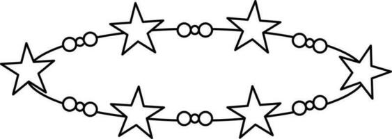 Black line art star decorated crown in circular shape. vector