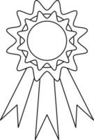 Badge decorated with ribbon in black line art. vector