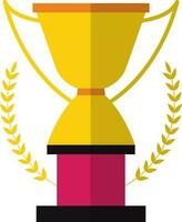 Yellow laurel wreath decorated orange and pink trophy cup. vector