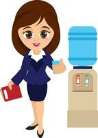 Business Woman standing near water cooler. vector