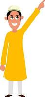 Islamic boy in yellow and white clothes. vector