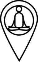 Flat line art illustration of meditation center location icon. vector