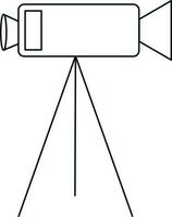 Black line art video camera on tripod. vector