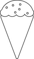 Decorated cone ice cream in line art illustration. vector