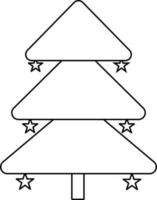 Black line art stars decorated christmas tree. vector