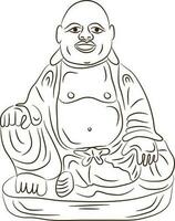 Sitting laughing buddha. Line art illustration. vector