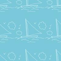 Seamless pattern with a cute little sailing boat. Vector doodle illustration