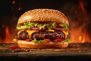 Hot beef burger. Illustration AI Generative photo