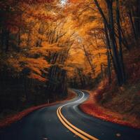 otoño bosque la carretera. ilustración ai generativo foto