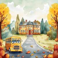 Back to school watercolor background. Illustration photo