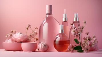 rosado cosmético productos ilustración ai generativo foto