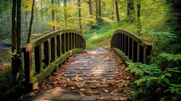 puente en el bosque. ilustración ai generativo foto