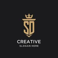 SD monogram with medieval style, luxury and elegant initial logo design vector