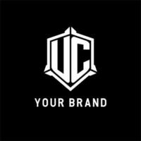 UC logo initial with shield shape design style vector