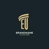 EV monogram with pillar icon design, luxury and modern legal logo design ideas vector