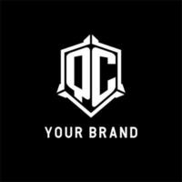 QC logo initial with shield shape design style vector