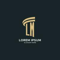 LM monogram with pillar icon design, luxury and modern legal logo design ideas vector
