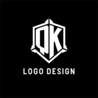 QK logo initial with shield shape design style vector