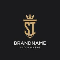 SI monogram with medieval style, luxury and elegant initial logo design vector