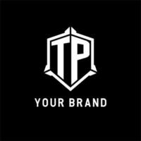 TP logo initial with shield shape design style vector