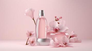 Pink cosmetic products. Illustration photo